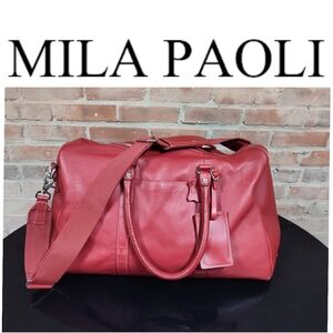 Mila Paoli | NWOT Candy Apple Red Leather Weekender Duffle Bag